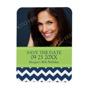 Save the Date Photo Birthday Magnet Blue Chevron