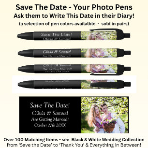 Save The Date + Photo, Black & White with Infinity Black Ink Pen