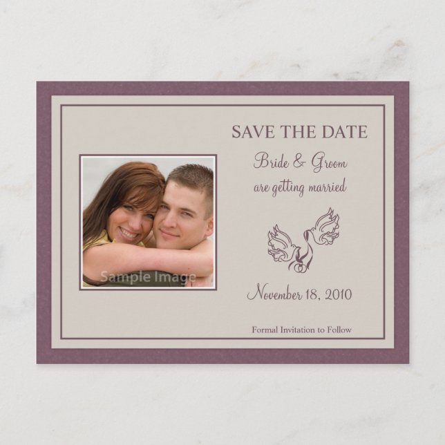 Save the Date Photo Card - Mauve Doves (Front)