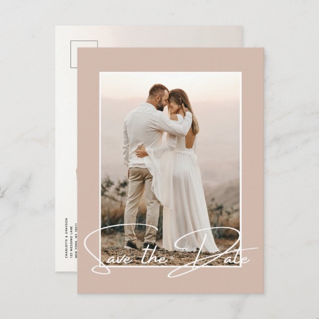 Save The Date Photo Chic Stylish Wedding Announcem Announcement Postcard (Front/Back)