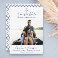 Save the Date Photo Classic Blue Nautical Anchor