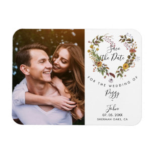 Save the Date Photo Elegant Floral Love Heart Magnet