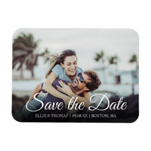 Save the Date Photo Elegant Script Simple Magnet