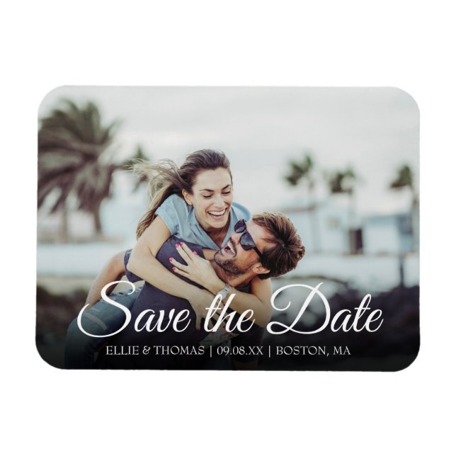 Save the Date Photo Elegant Script Simple Magnet (Horizontal)