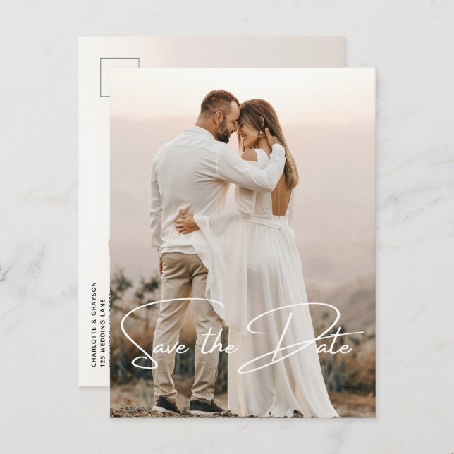 Save The Date Photo Elegant Wedding  Announcement (Front/Back)