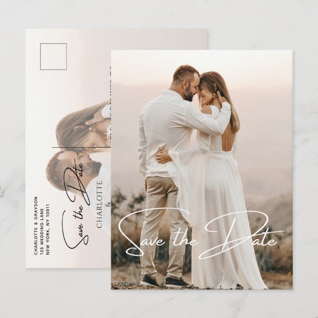 Save The Date Photo Elegant Wedding  Announcement Postcard (Front/Back)