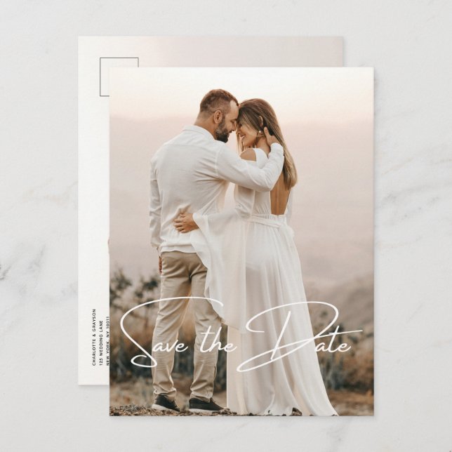 Save The Date Photo Elegant Wedding  Announcement Postcard (Front/Back)