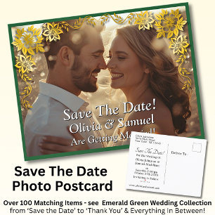 Save The Date, Photo -Emerald Green & Gold Announcement Postcard