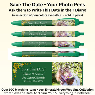 Save The Date - Photo + Emerald Green & Gold Black Ink Pen
