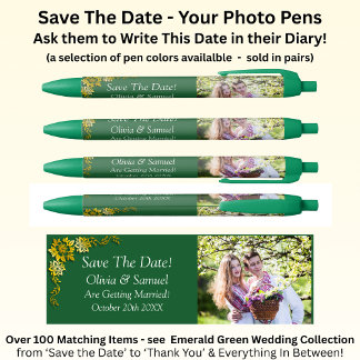 Save The Date - Photo + Emerald Green & Gold Black Ink Pen
