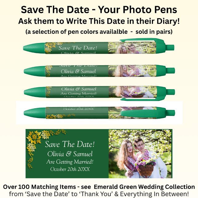 Save The Date - Photo + Emerald Green & Gold Black Ink Pen (Creator Uploaded)