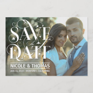 Save the Date Photo - Floral Flourish Typography