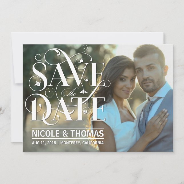 Save the Date Photo - Floral Flourish Typography (Front)