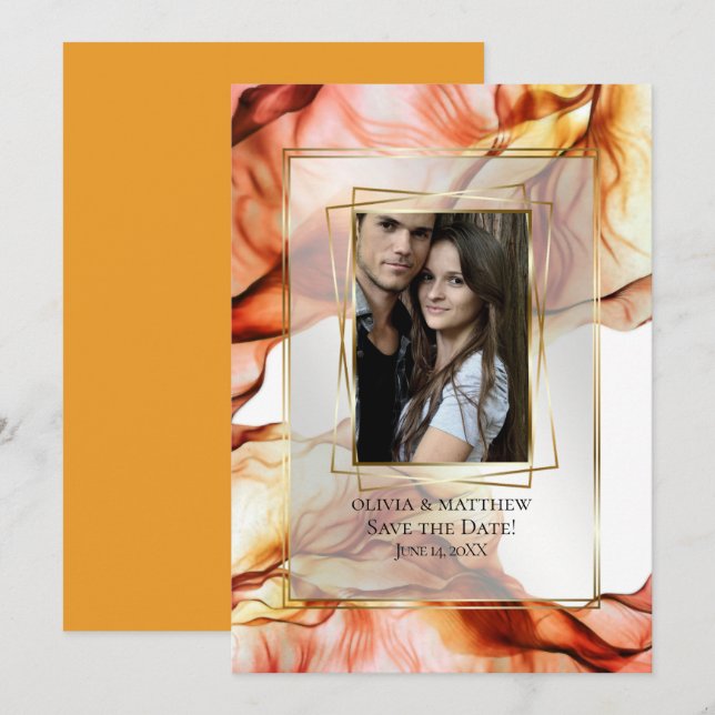 Save the Date | Photo Frame Autumn Abstract 2 Invitation (Front/Back)