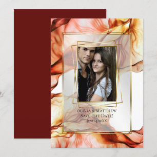 Save the Date Photo Frame Autumn Colours Abstrac Invitation