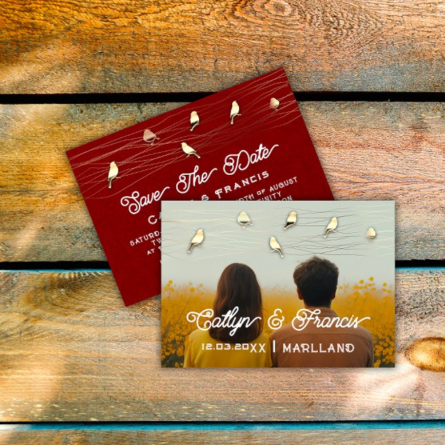 Save The Date Photo Gold Kraft BurgundyBirdDigital Invitation (Save The Date Photo Gold Kraft BurgundyBirdDigital Invitation)