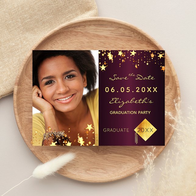 Save the Date photo graduation party 2021 burgundy Postcard (Creator Uploaded)