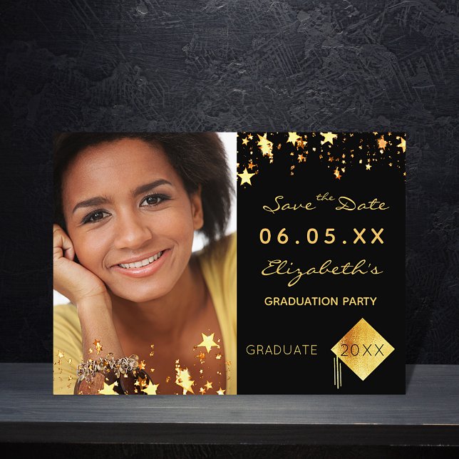 Save the Date photo graduation party black 2024 Postcard (Creator Uploaded)