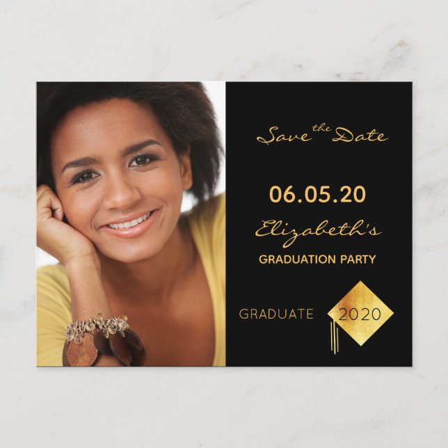 Save the Date photo graduation party black 2025 Postcard (Front)