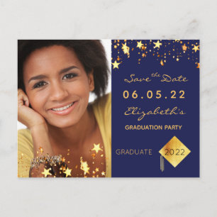 Save the Date photo graduation party blue 2025 Postcard