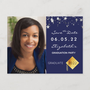 Save the Date photo graduation party blue Postcard