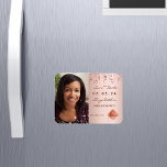 Save the Date photo graduation party blush 2025 Magnet<br><div class="desc">A photo Save the date magnet card for a graduation party. On front: Add your own vertical size photo of the graduate. A rose gold, blush background colour, decorated with faux gold stars. Personalise and add a name and date. The name and the text: Save the Date are written with...</div>