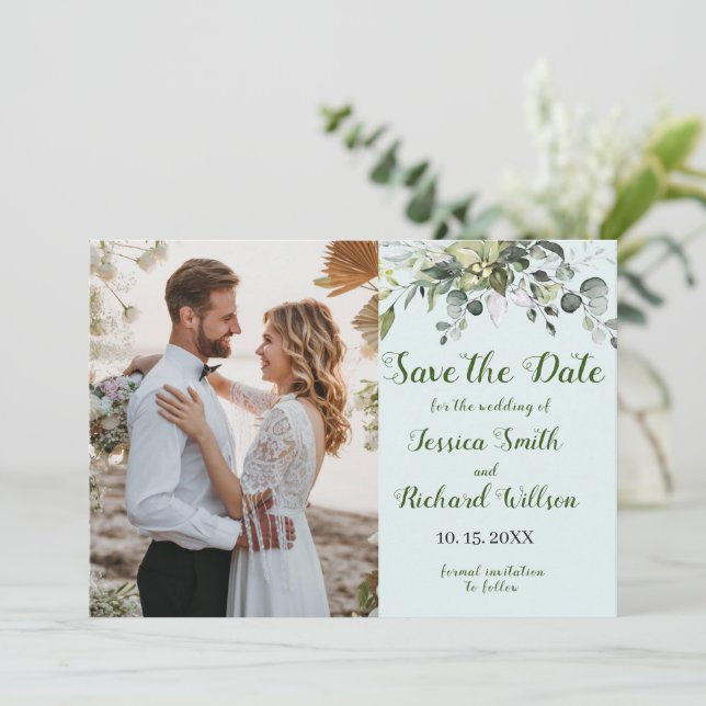 Save the Date PHOTO Invitation Eucalyptus (Standing Front)