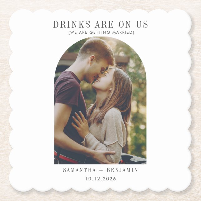 Save the Date Photo Keepsake Wedding Announcement Paper Coaster (Front)