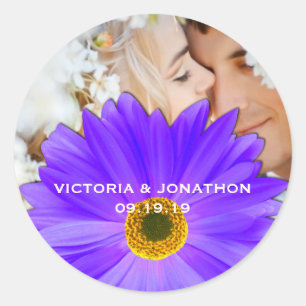 Save the Date Photo Lavender Gerber Daisy Wedding Classic Round Sticker