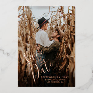 Save the Date Photo Modern Fun Script Rose Gold