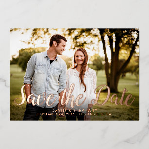Save the Date Photo Modern Simple Script Rose Gold