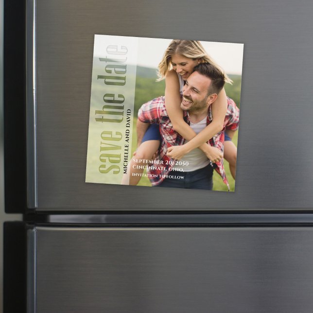 Save the Date Photo Modern Typography Magnetic Invitation (Creator Uploaded)