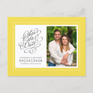 Save The Date Photo Picture Yellow Elegant Wedding Announcement Postcard