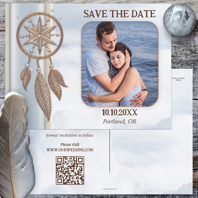 Save the Date Photo QR Code Dreamcatcher Postcard (Creator Uploaded)