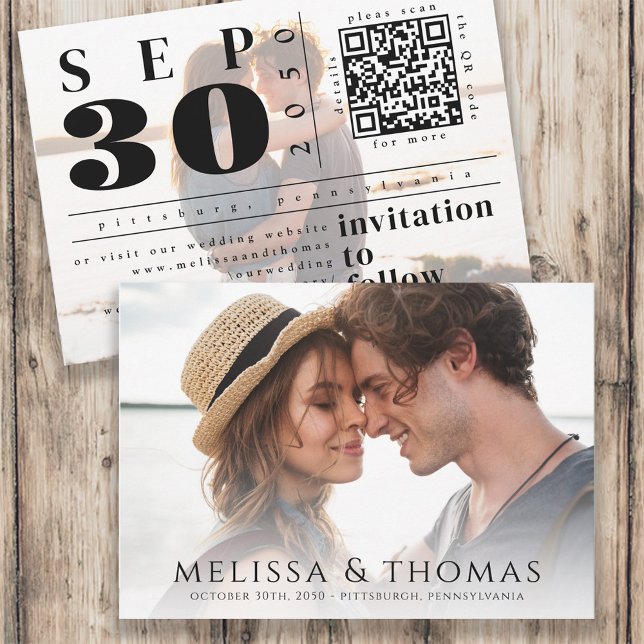 Save the Date Photo QR Code Modern Typography (Creator Uploaded)