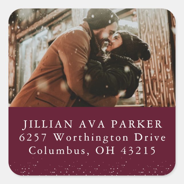 Save the date photo return address square sticker (Front)