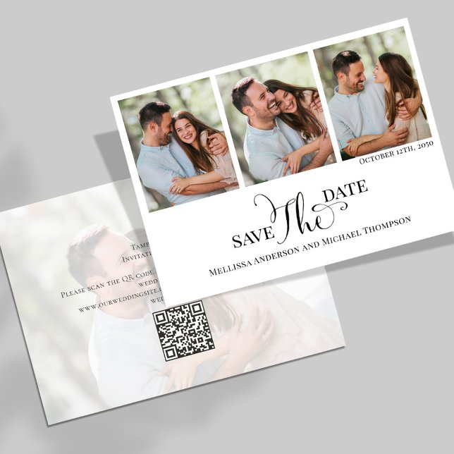 Save the Date Photo Script Typography Elegant (Save the date photo card with a 4 photo template. )