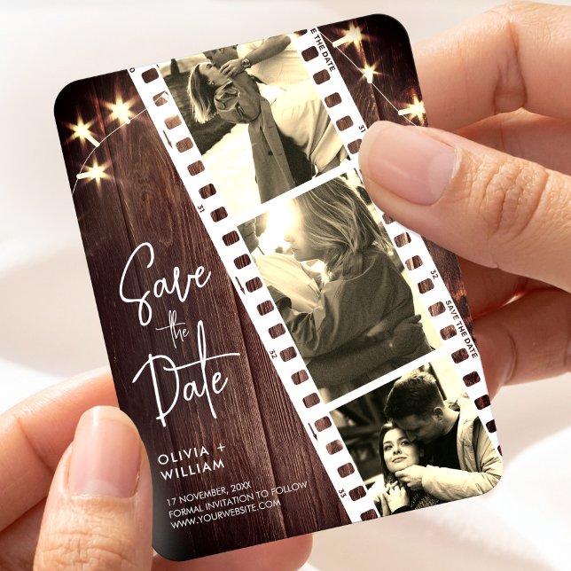 Save the Date Photo Strip Wedding Favor Rustic Magnet (Photo Strip Wedding Save the Date Favor Rustic Magnet, Photo Booth Strip)