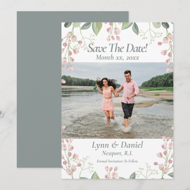 Save The Date Photo Wedding Announcement Pink (Front/Back)