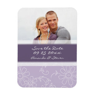 Save the Date Photo Wedding Magnet Purple Floral
