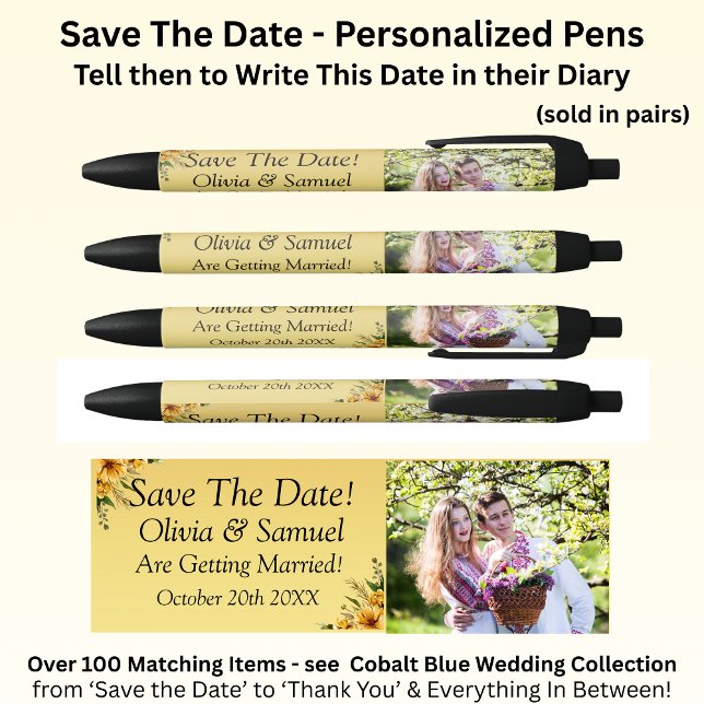 Save The Date - Photo with Golden Yellow Flowers Black Ink Pen (Creator Uploaded)