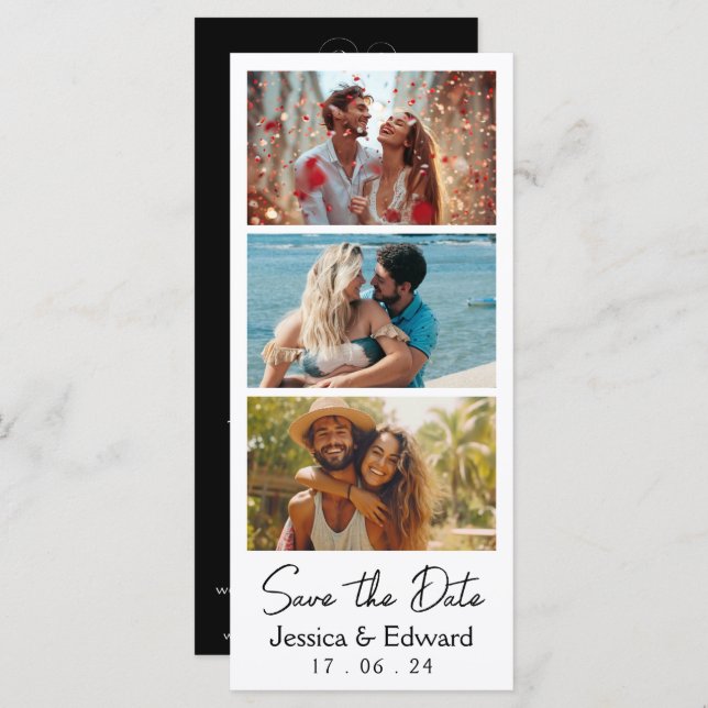 Save The Date PhotoBooth Qr Code Black White Chic (Front/Back)