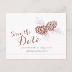 Save the date pine cones wedding card
