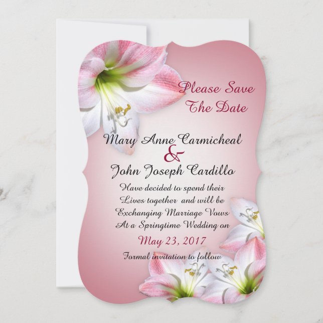 Save the date pink amaryllis (Front)