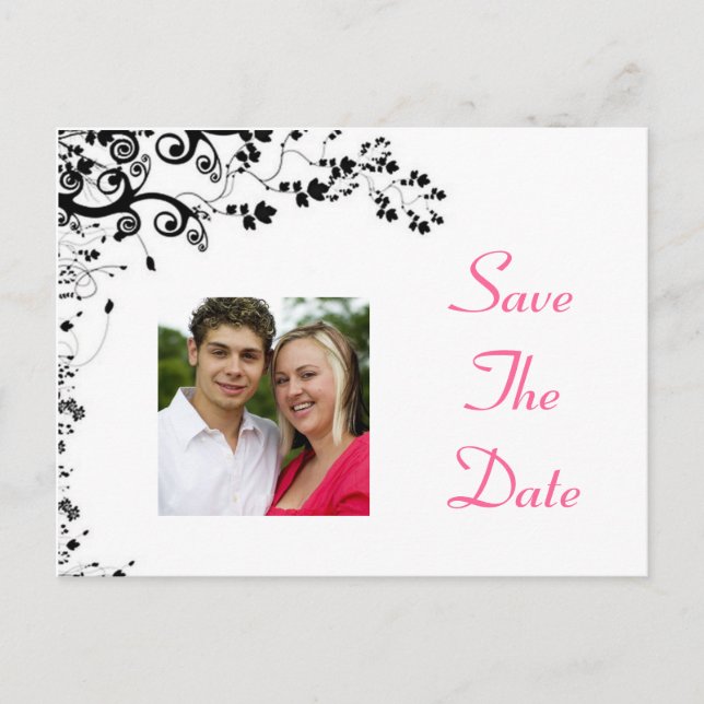 Save The Date pink and black Announcement Postcard (Front)