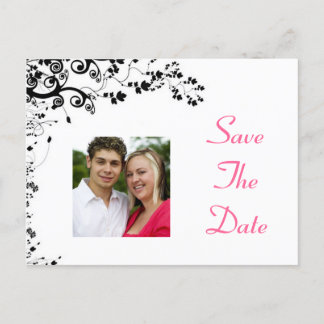 Save The Date pink and black Announcement Postcard