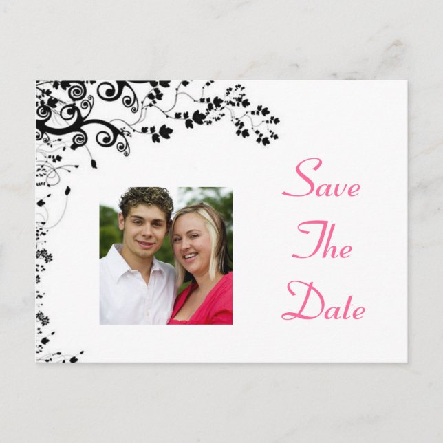 Save The Date pink and black Announcement Postcard (Front)