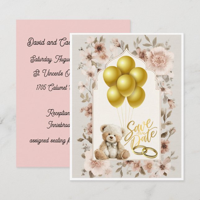 Save The Date Pink and Gold Card (Front/Back)