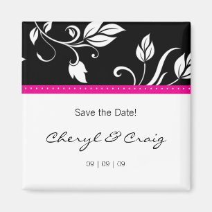 Save the Date Pink Black Trendy Floral Magnet
