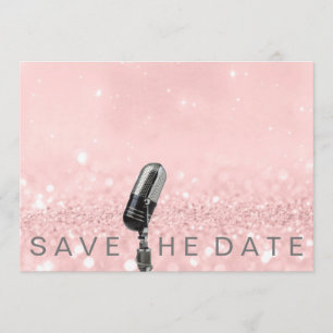 Save The Date Pink Blush Grey Glitter Microfone